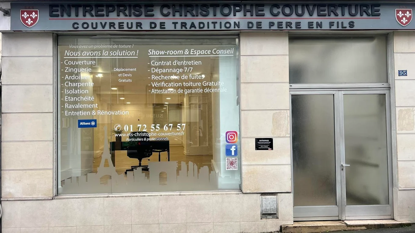 Boutique couvreur Suresnes Devanture de l’entreprise Christophe couvreur à Suresnes
